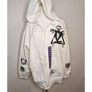 NWT NIGHTMARE BEFORE CHRISTMAS JACK SKELLINGTON DISNEY ZIP HOODIE PATCHES Sz XXL